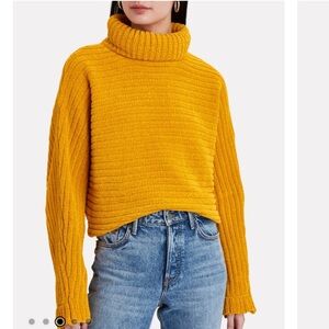 TIBI Yellow Recycled Velour Turtleneck Knit Sweater Size Large